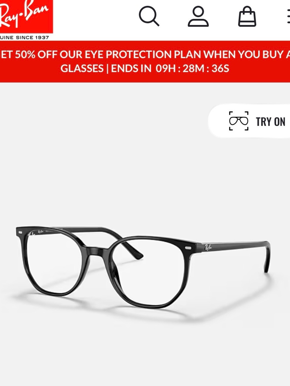 Ray-Ban Elliot Black Frame Glasses opticals 52-19 authentic